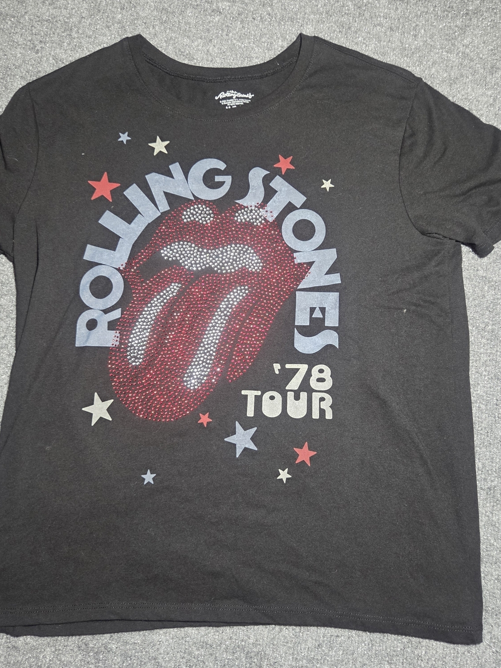 The Rolling Stones '78 Tour Rhinestone Graphic T-Shirt Medium (8-10) Black